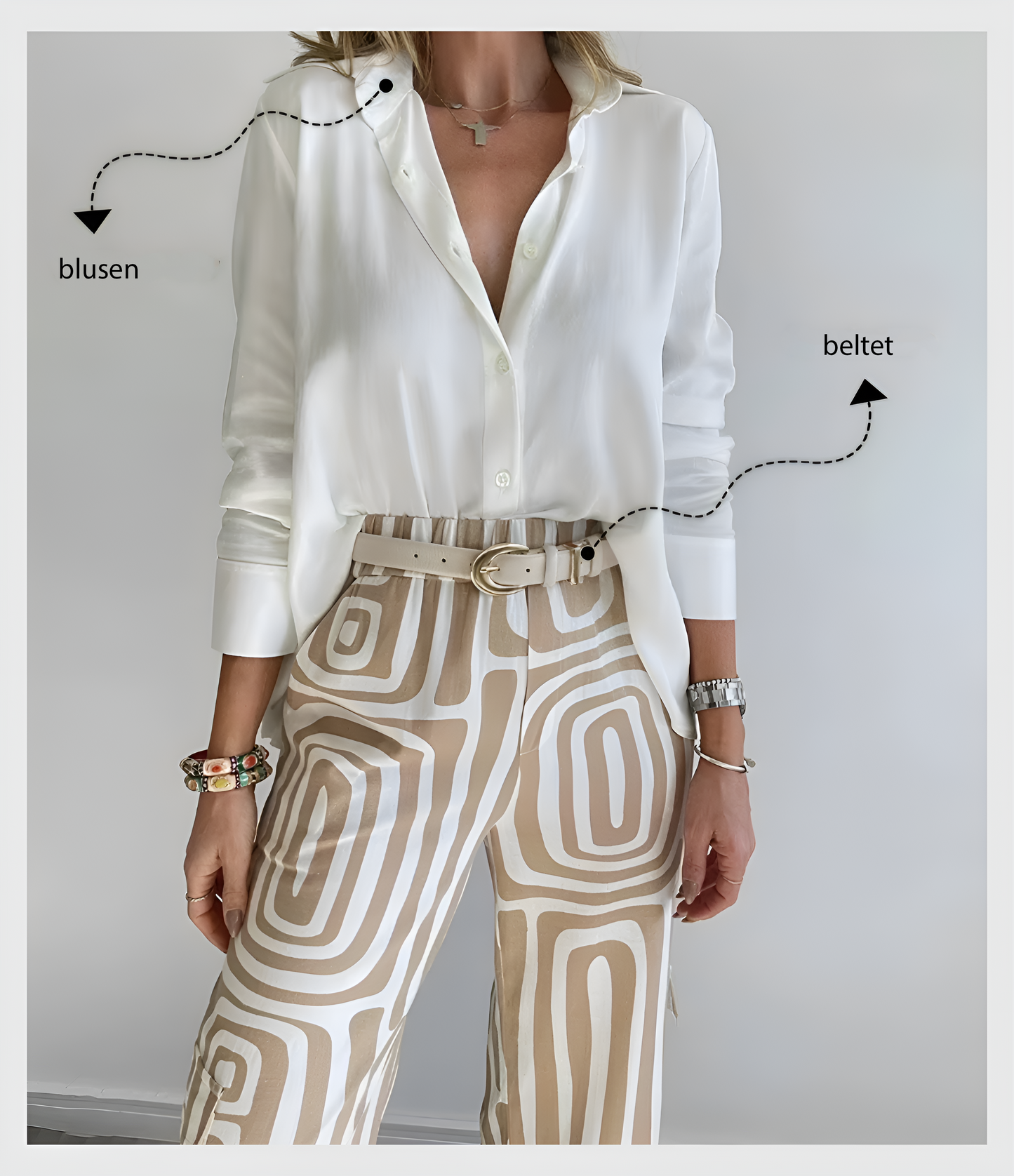 Elegant bukse – med bluse og belte inkludert