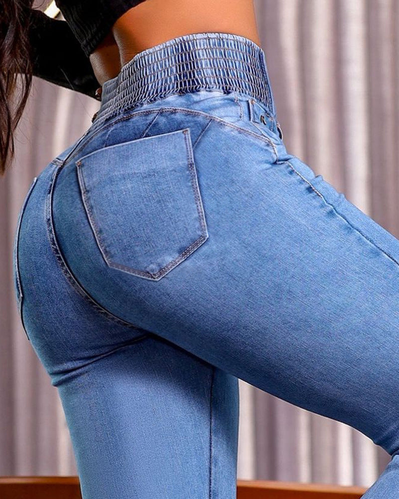 Høyt midjede stretch flared jeans